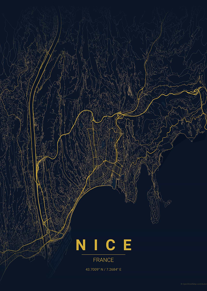 Nice, France Map Art