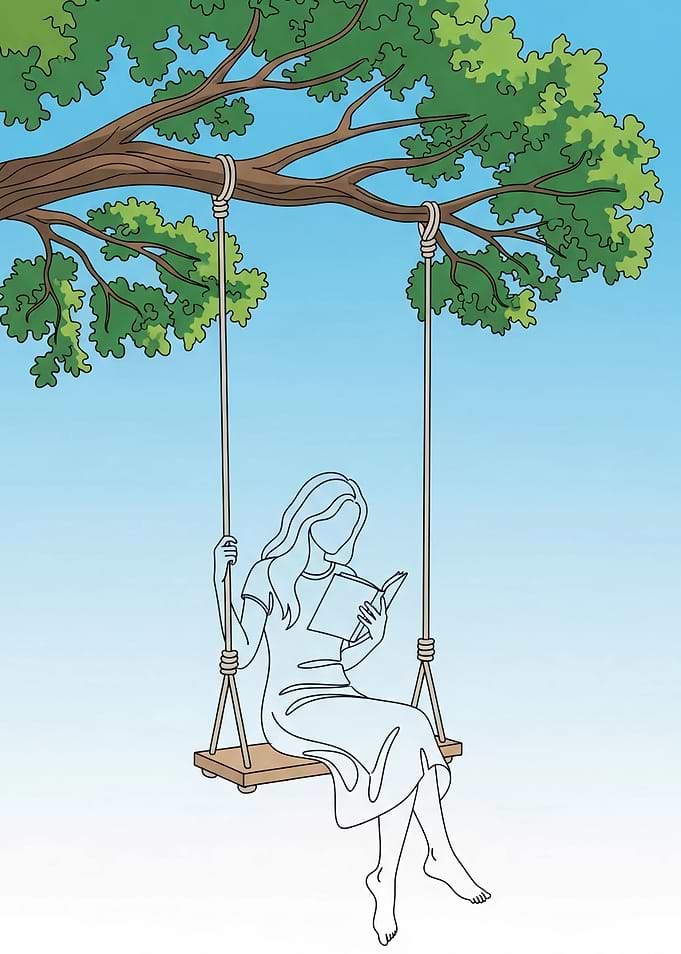 Woman Reading on a Tree Swing