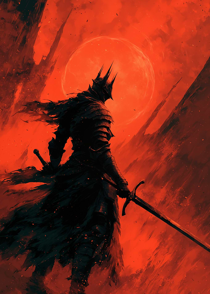 Dark Knight in Red Landscape