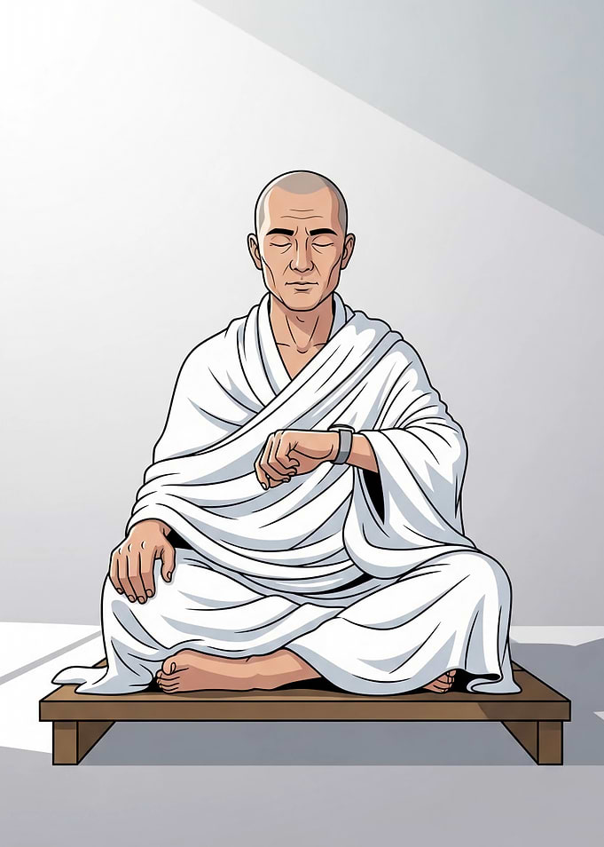 Monk Meditating with Smartwatch