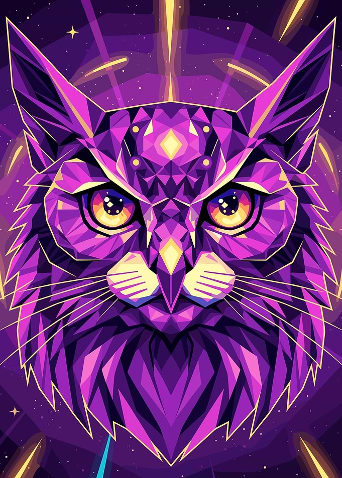 Geometric Purple Cat Portrait