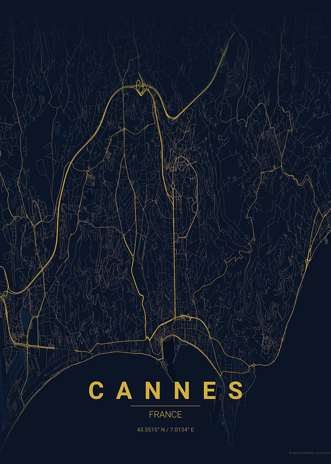 Cannes, France City Map Art