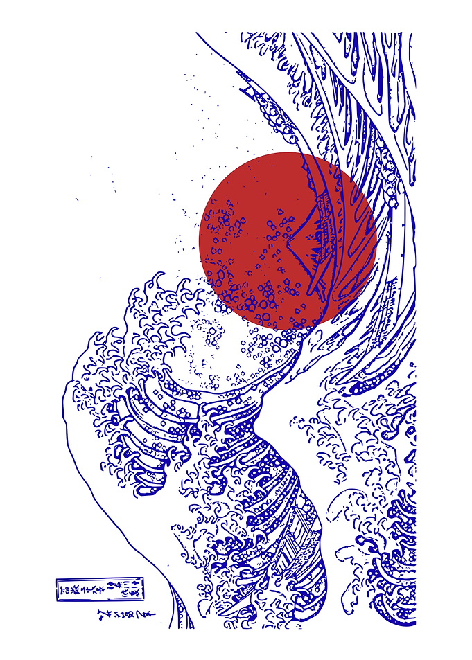 Japanese Wave Art with Red Sun