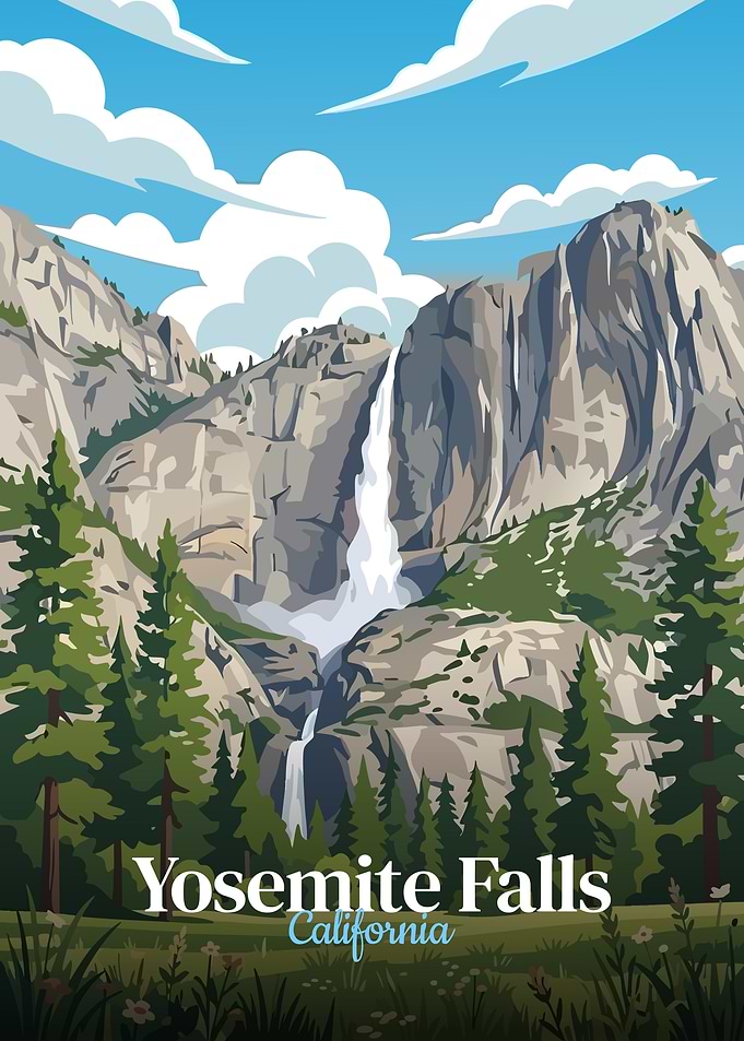 Yosemite Falls California Landscape Illustration
