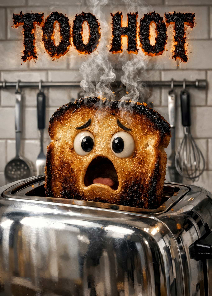 Burnt Toast Cartoon in Toaster
