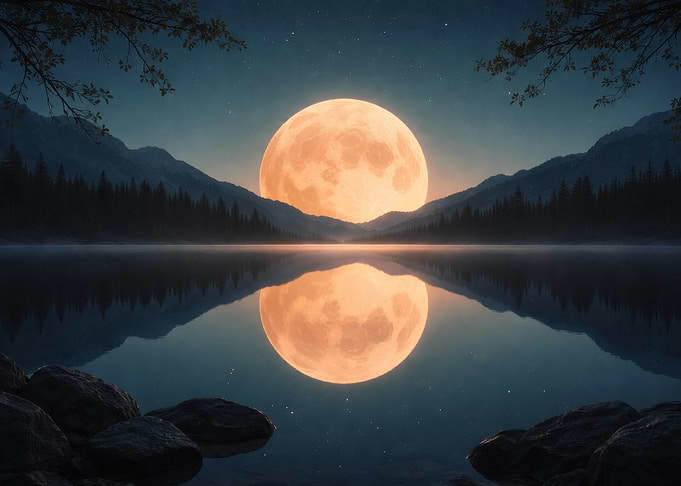 Full Moon Over Mountain Lake Reflection