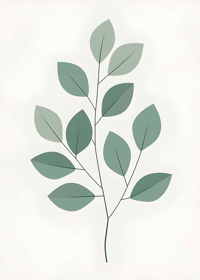 Minimalist Green Leaf Branch Illustration