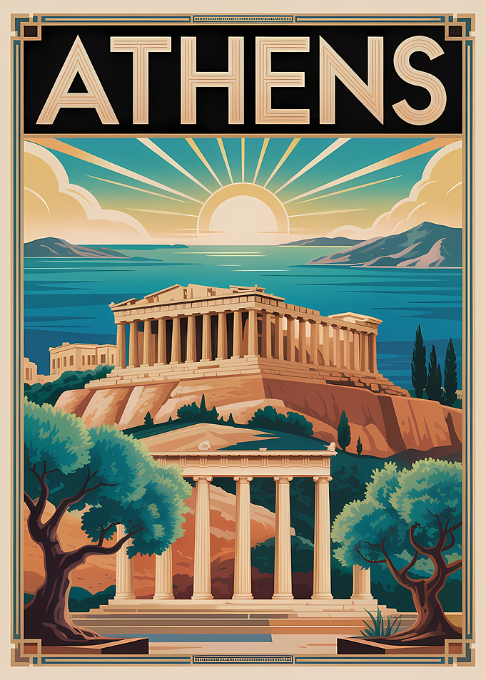Athens Travel Poster Art Deco Style