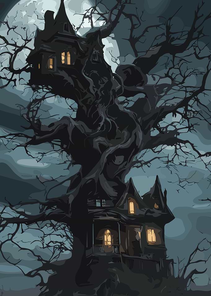 Spooky Treehouse in the Moonlight