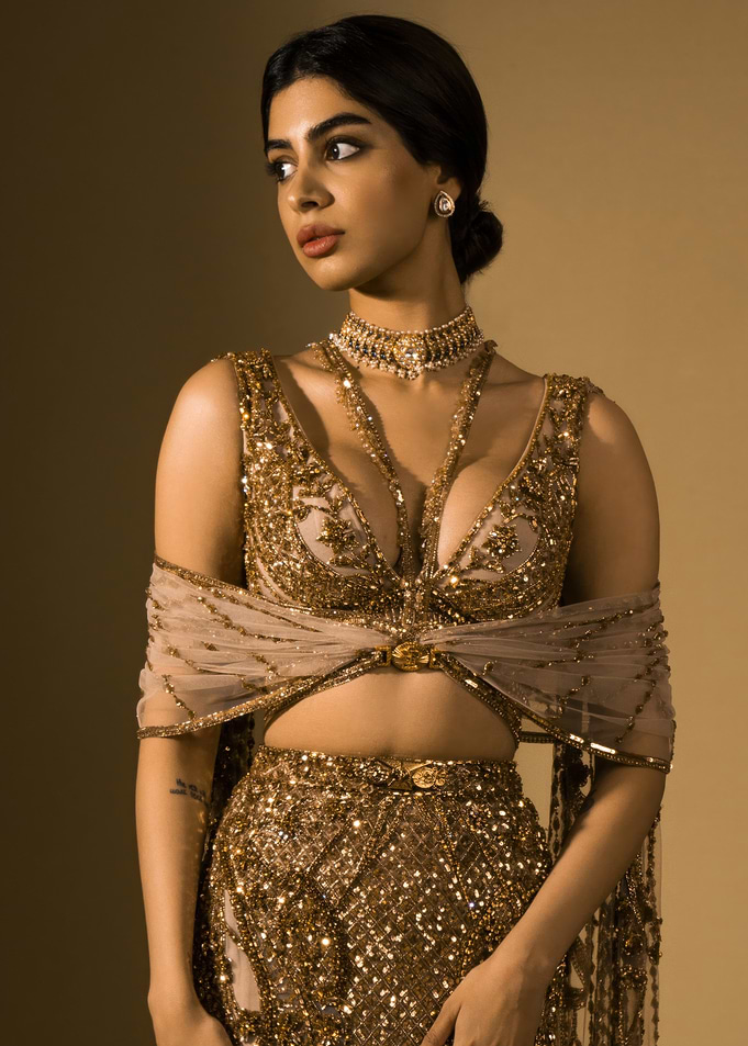 khushi kapoor in golden sequined dress