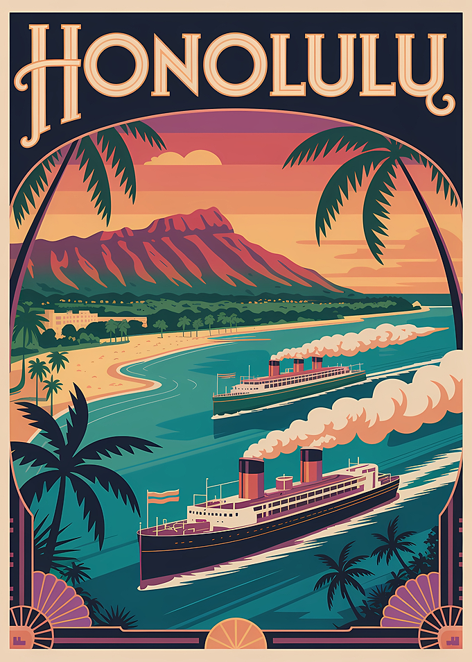 Honolulu Travel Poster Art Deco Style