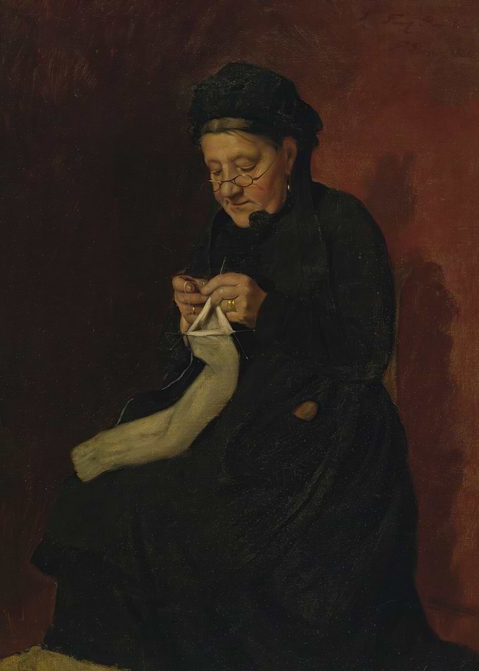 Old Woman Knitting