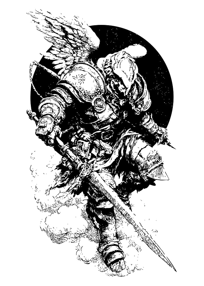 Winged Knight in Black and White