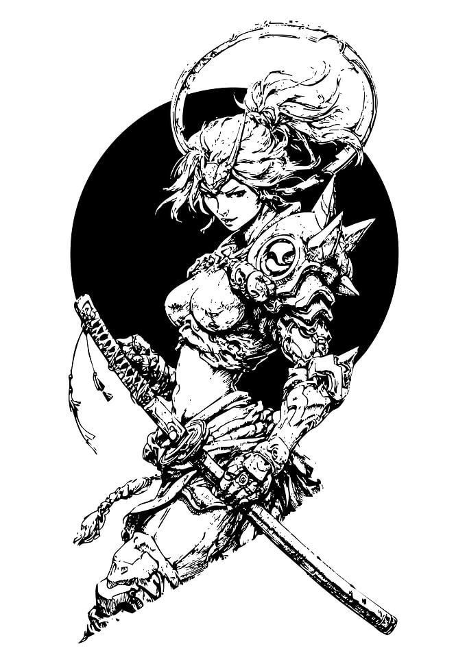 Warrior Woman with Katana Illustration