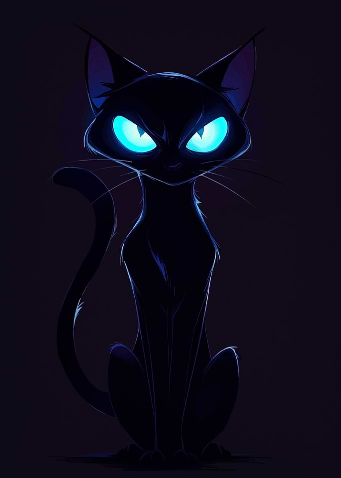 Cartoon Black Cat with Glowing Eyes