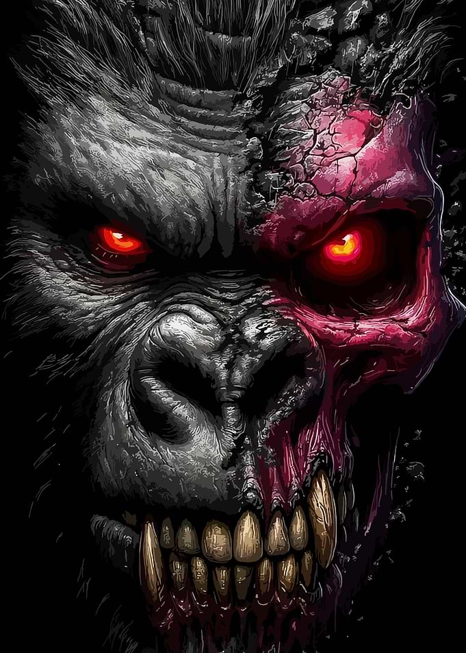 Half-Undead Gorilla with Glowing Red Eyes