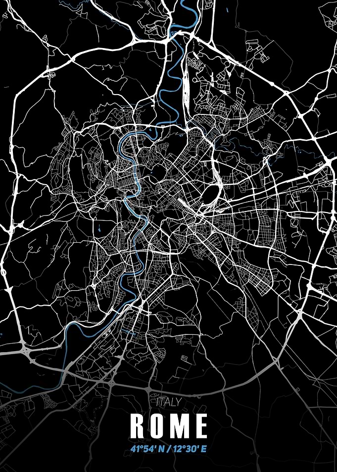 Rome City Map - Black and White