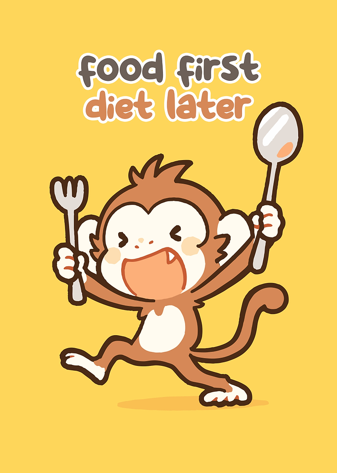 Food First, Diet Later Monkey Cartoon