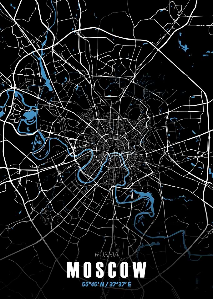 Moscow City Map - Black and White