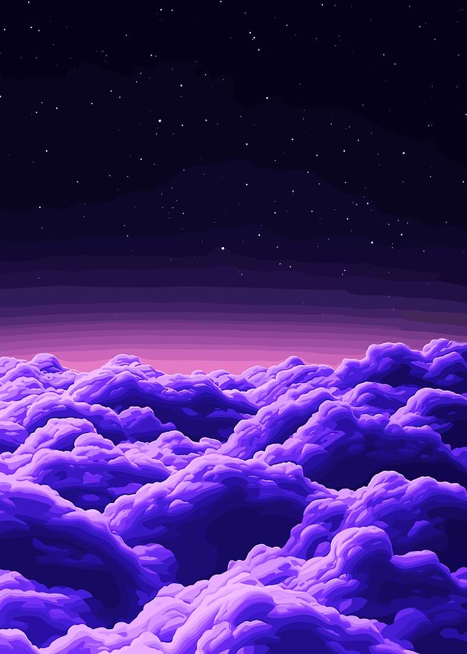 Purple Clouds and Starry Night Sky