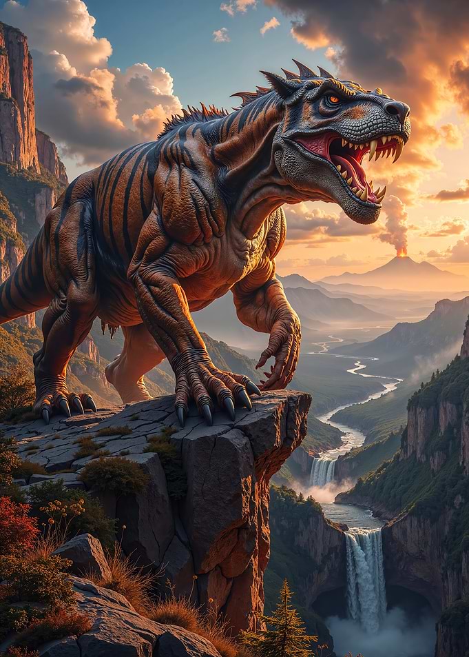 Tiger-striped Dinosaur on Mountain Peak