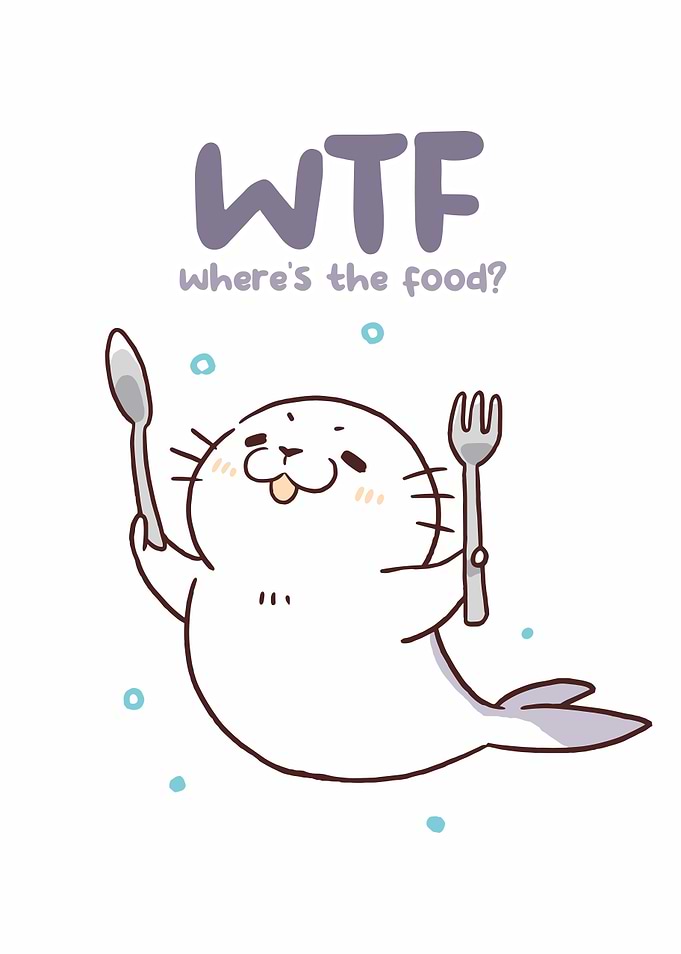 Cute Seal with Utensils: Where's the Food?