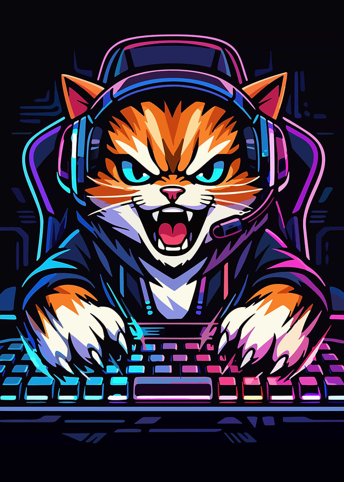 Gamer Cat Cartoon Illustration