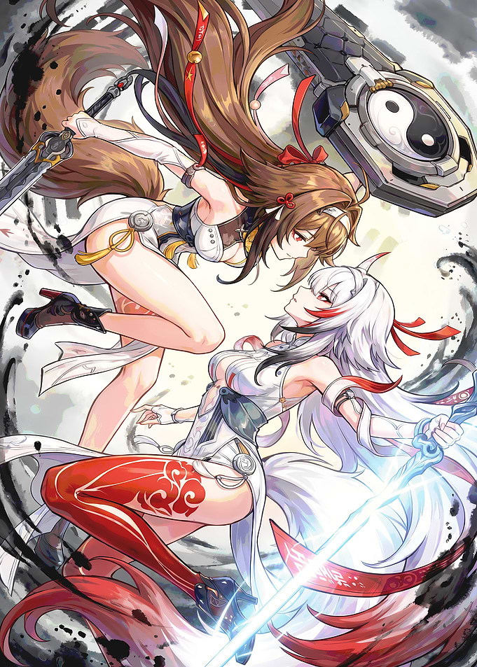 Anime Girls Duel with Swords and Hammer