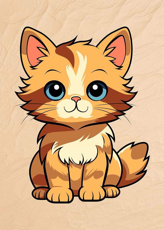 Cute Cartoon Orange Kitten Illustration