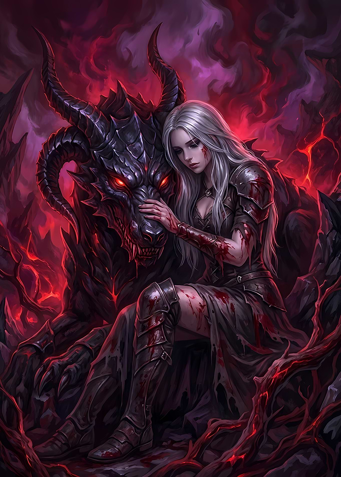 Dragon and Warrior in Dark Fantasy