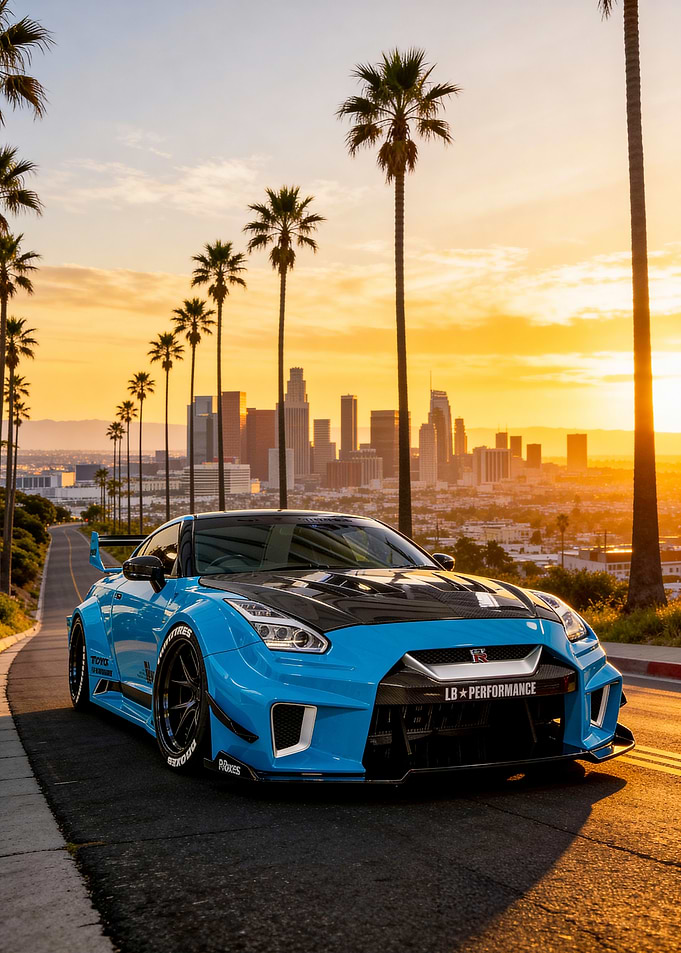 Blue Nissan GT-R in Los Angeles