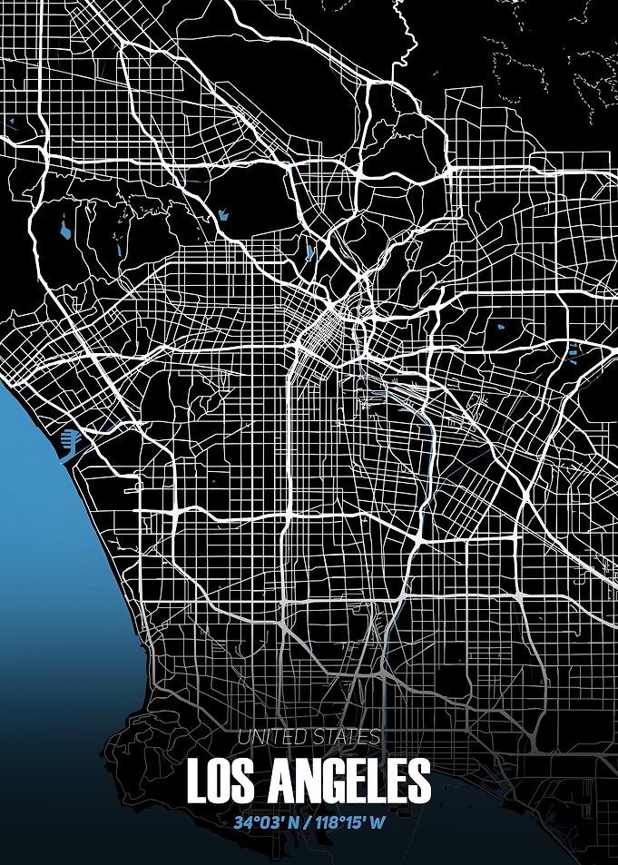 Los Angeles City Map - Black and White