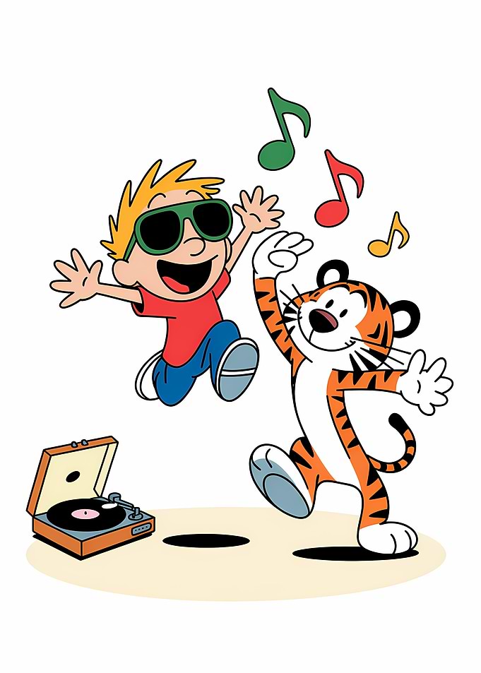 Calvin and Hobbes Dancing to Music