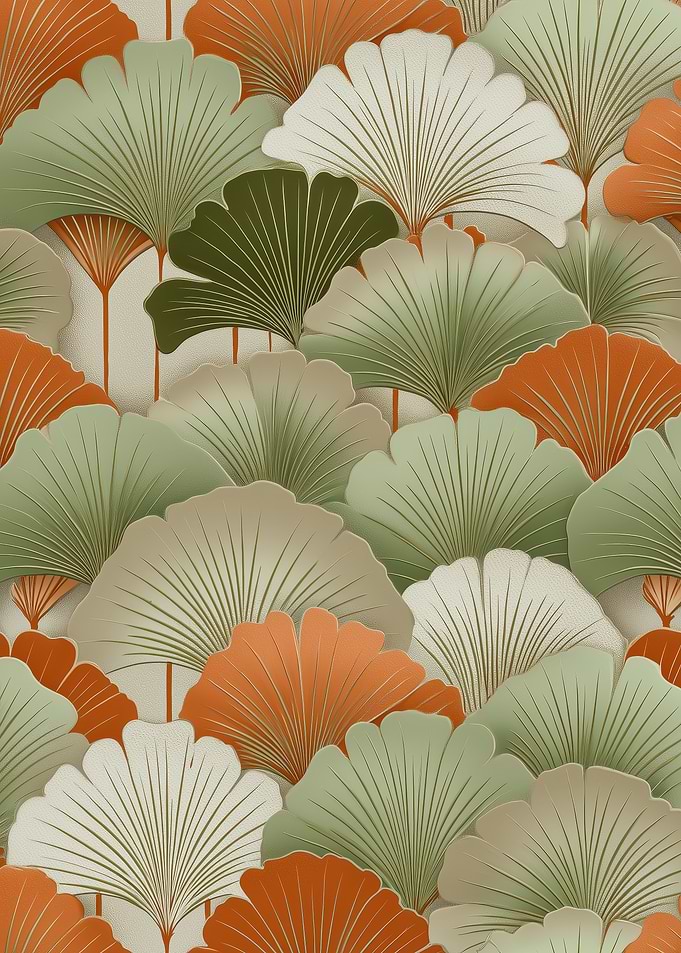 Art Deco Ginkgo Leaf Pattern in Earth Tones