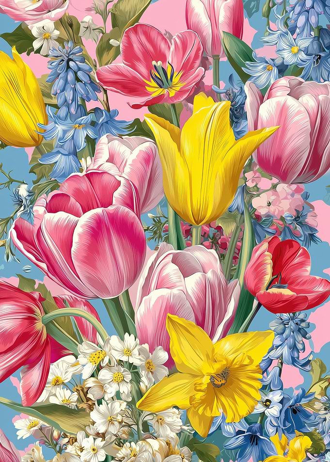 Floral Pattern with Tulips and Daffodils