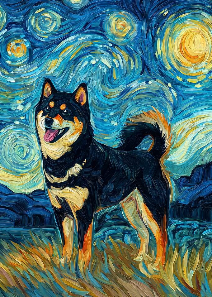 Shiba Inu in Starry Night Style