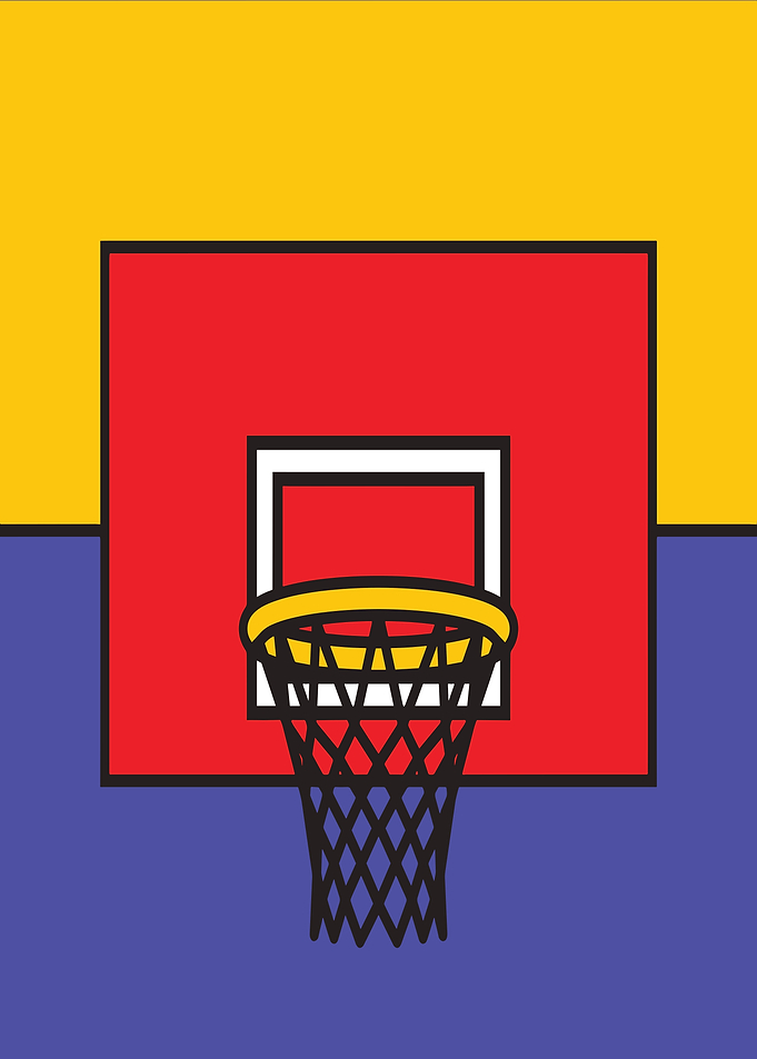 Basketball hoop with geometric background
