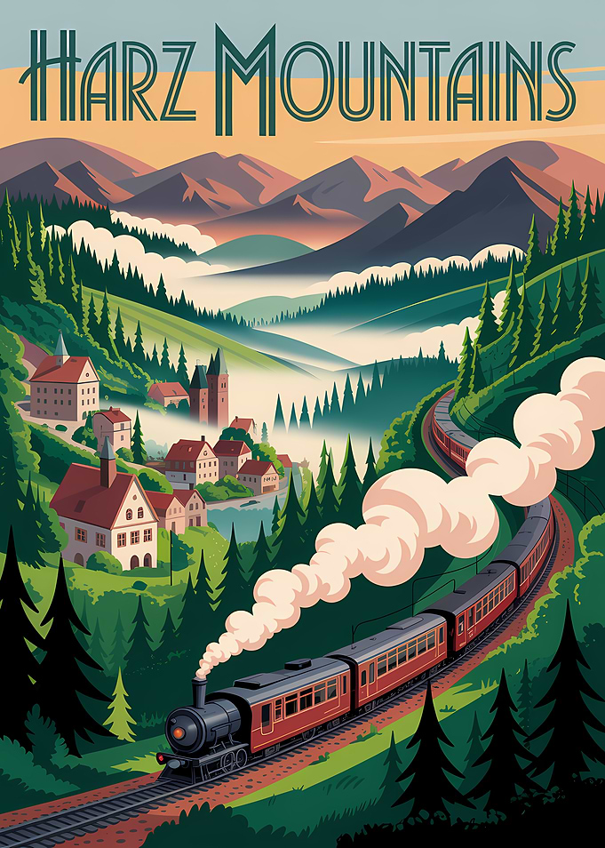 Harz Mountains Train Travel Poster