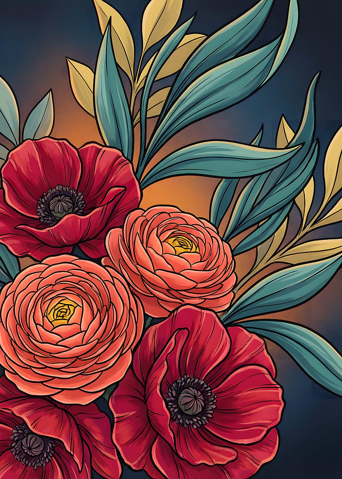 Floral Arrangement with Red and Orange Flowers