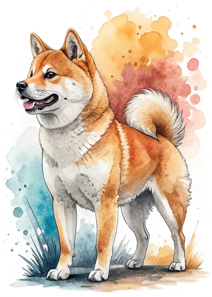 Watercolor Shiba Inu Portrait