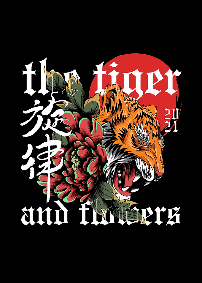 Tiger and Flowers Illustration