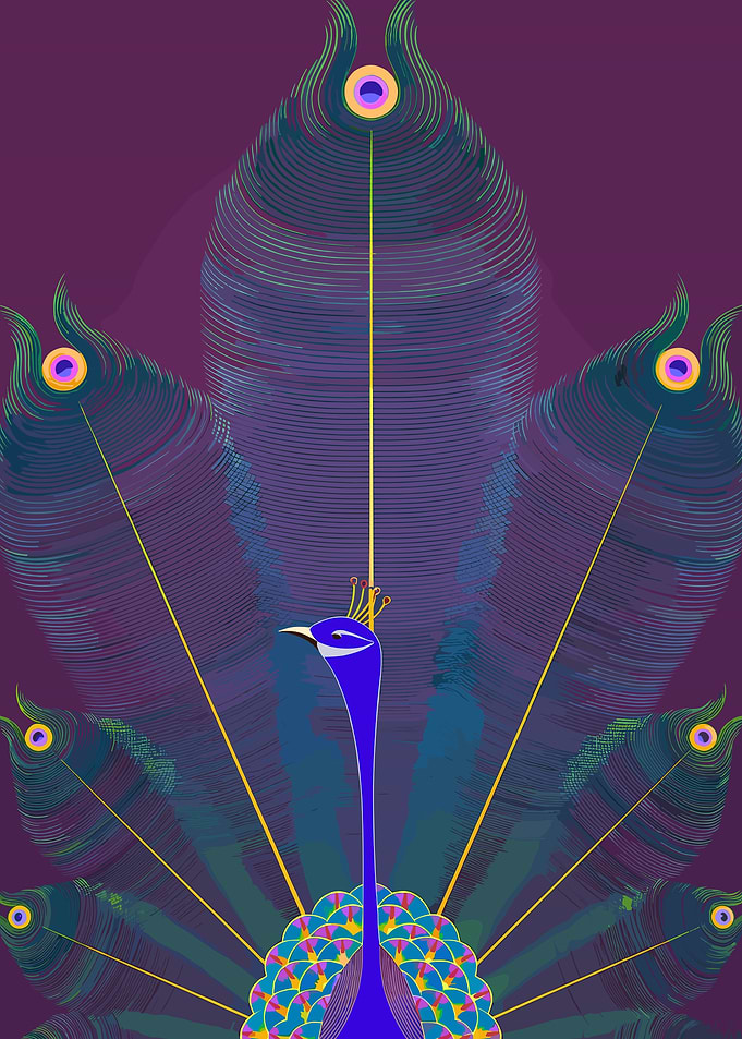 Elegant Peacock with Crown Illustration