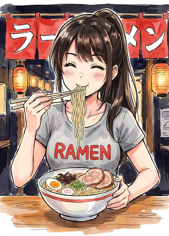 Anime Girl Eating Ramen