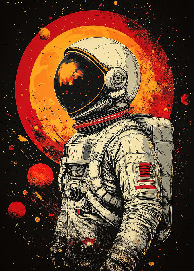 Astronaut in Space with Planets