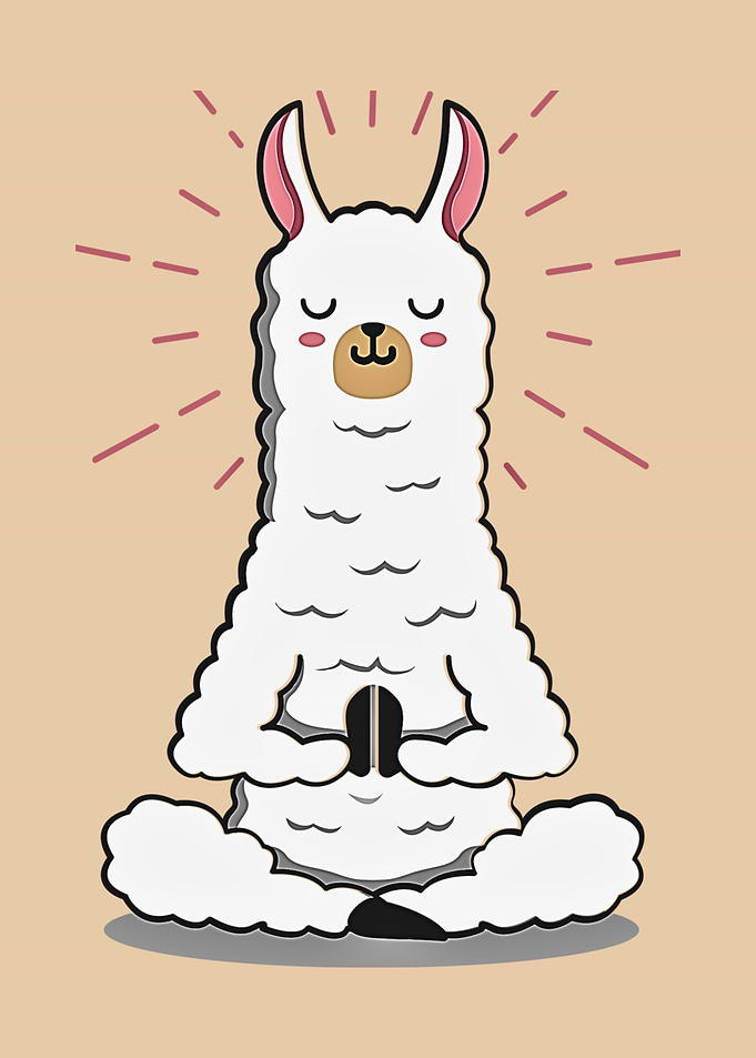 Meditating Llama Cartoon Illustration