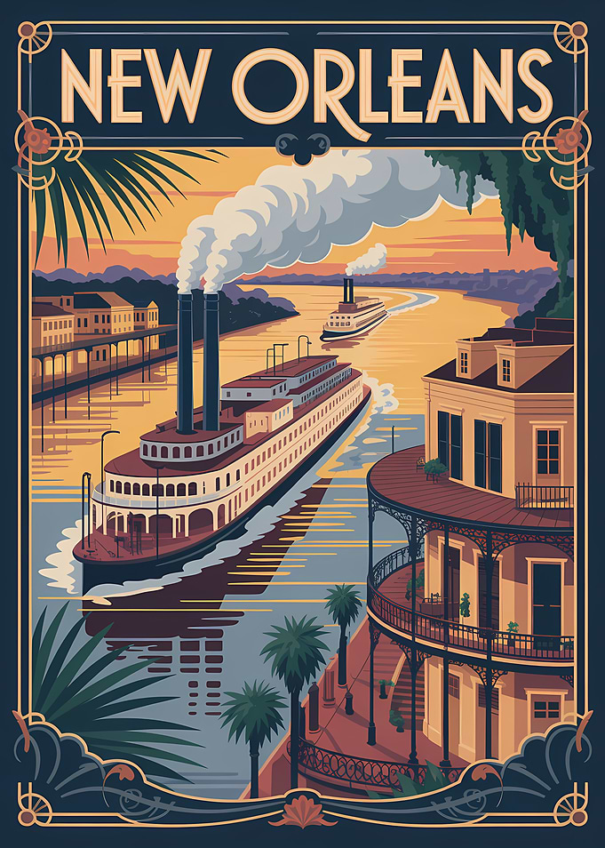New Orleans Riverboat Travel Poster