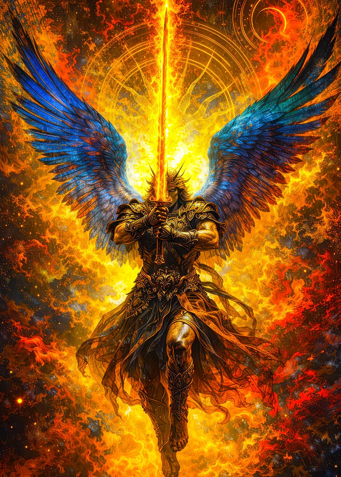 Winged Warrior with Flaming Sword