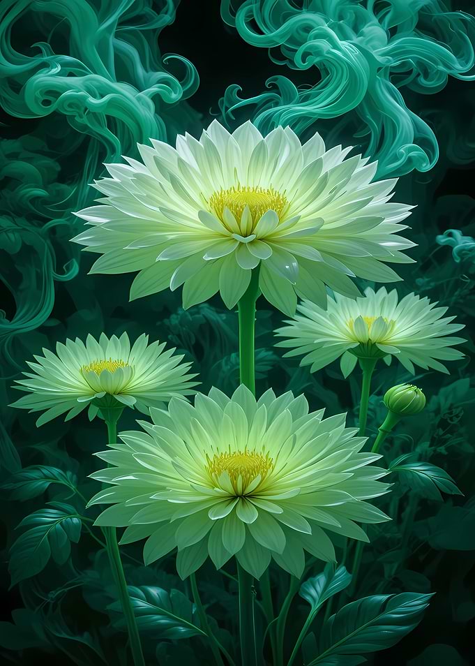 Floral arrangement with green smoke background