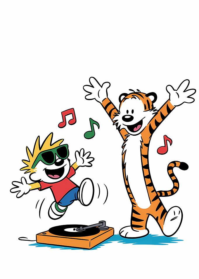 Calvin and Hobbes Dancing to Music