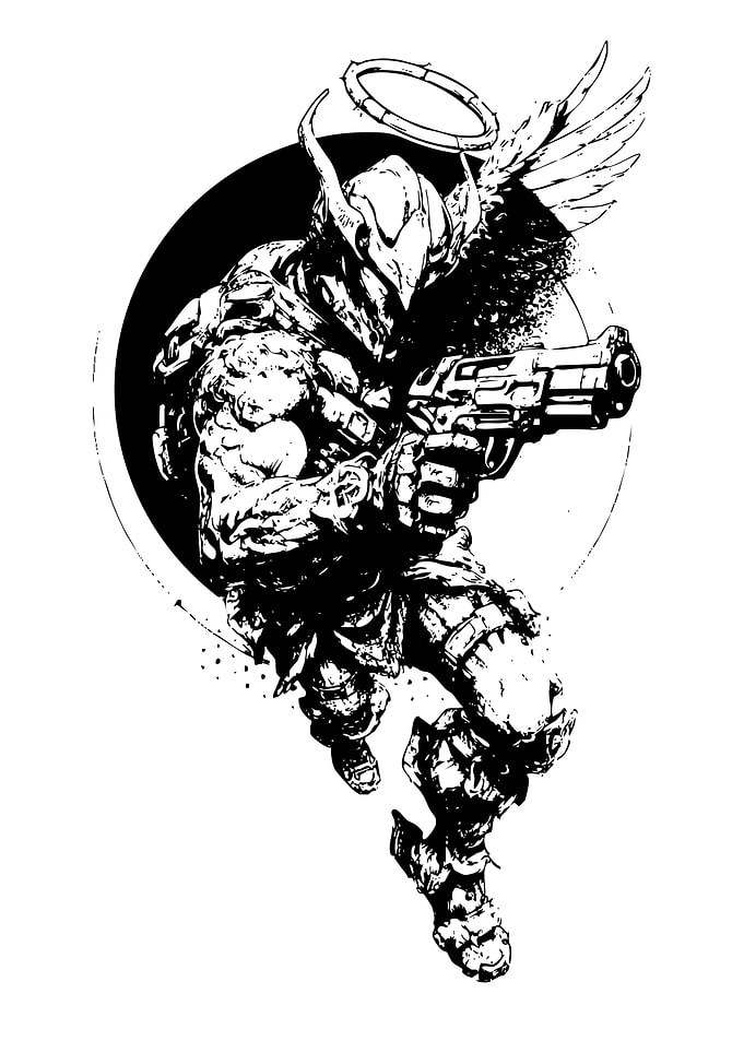 Cyberpunk Angel Warrior with Gun